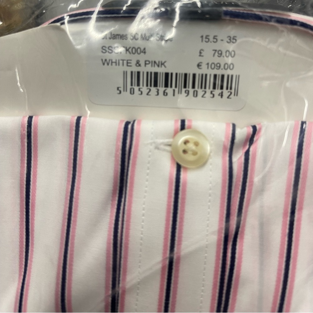 Hawes and Curtis Pink/Navy stripe dress shirt Sz 15.5 - Picture 7 of 7